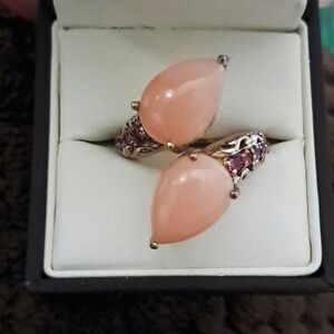 Premium Peruvian Pink Opal and Orissa Rhodolite Garnet Bypass Ring